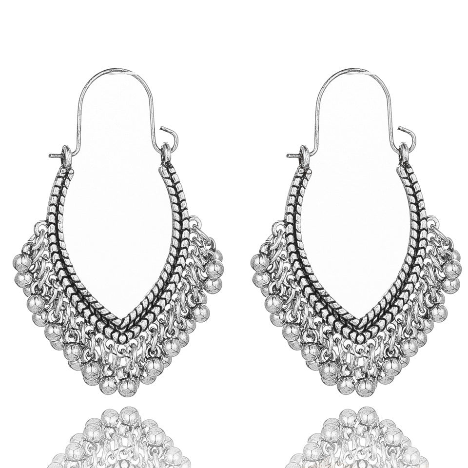 Vintage Oval Alloy Waterdrop Tassel Bell Earrings