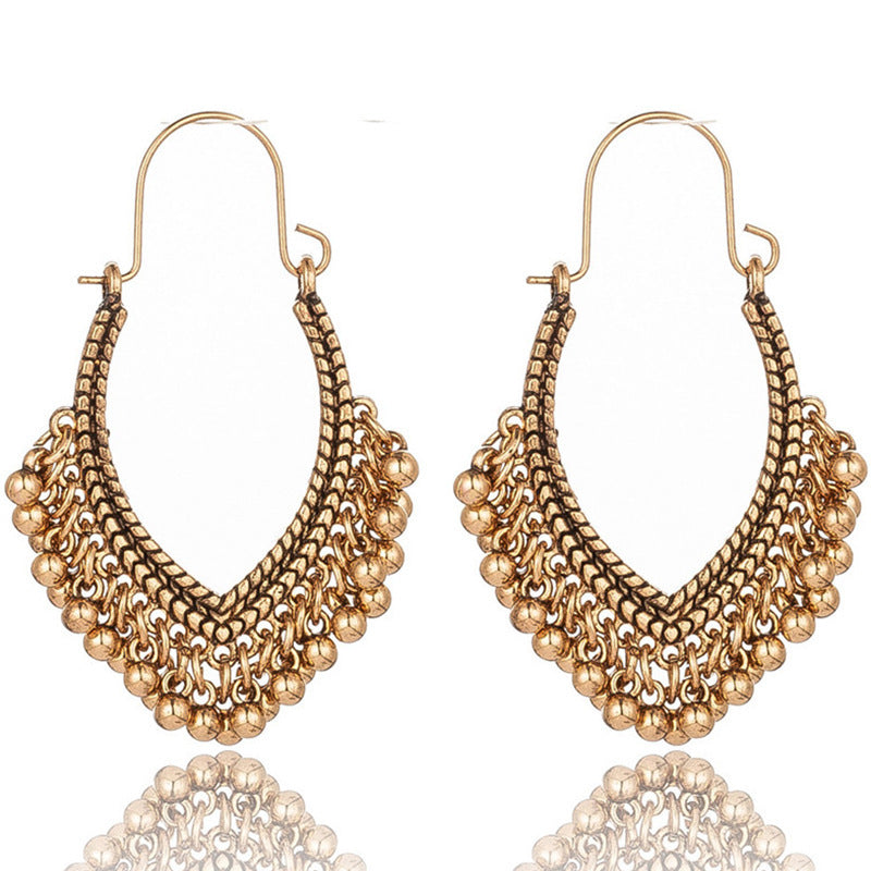 Vintage Oval Alloy Waterdrop Tassel Bell Earrings