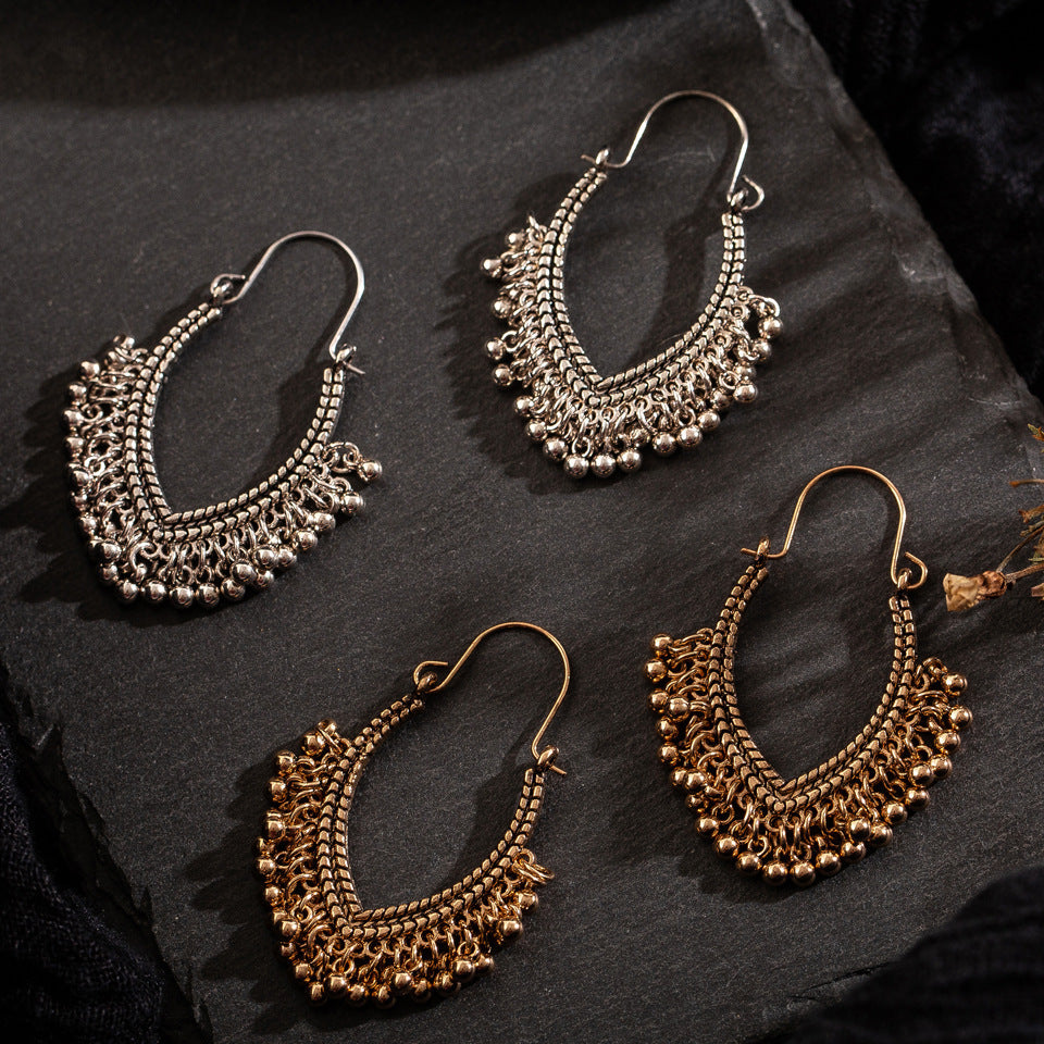 Vintage Oval Alloy Waterdrop Tassel Bell Earrings