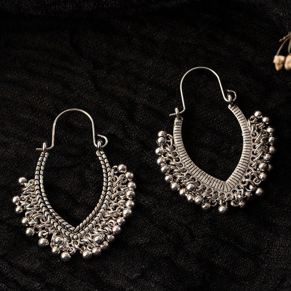 Vintage Oval Alloy Waterdrop Tassel Bell Earrings