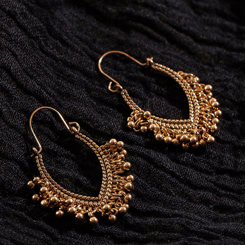 Vintage Oval Alloy Waterdrop Tassel Bell Earrings