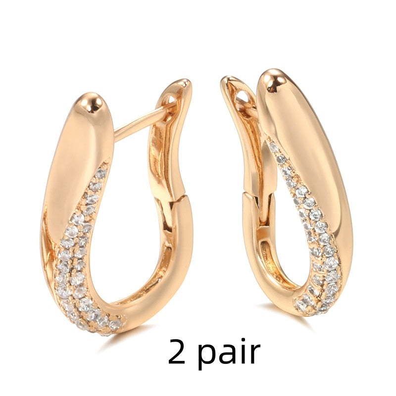 New Simple Geometric Inlaid Zirconium Earrings Elegant Geometric Double Layer Zircon English Earrings Color Women Trendy Jewelry Party Accessories
